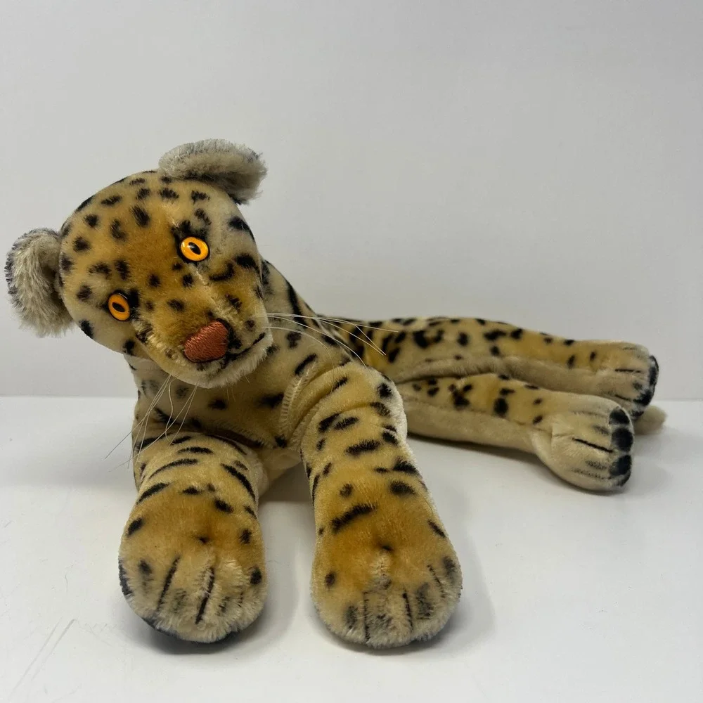 Vtg Steiff Ocelot Ozelot Leopard Plush Mohair 12 Inch Lying Big Cat Orange Eyes